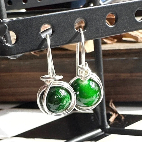 Imperial Jade drops silver dangle earrings/ luck and joy healing crystals boho - Picture 1 of 6